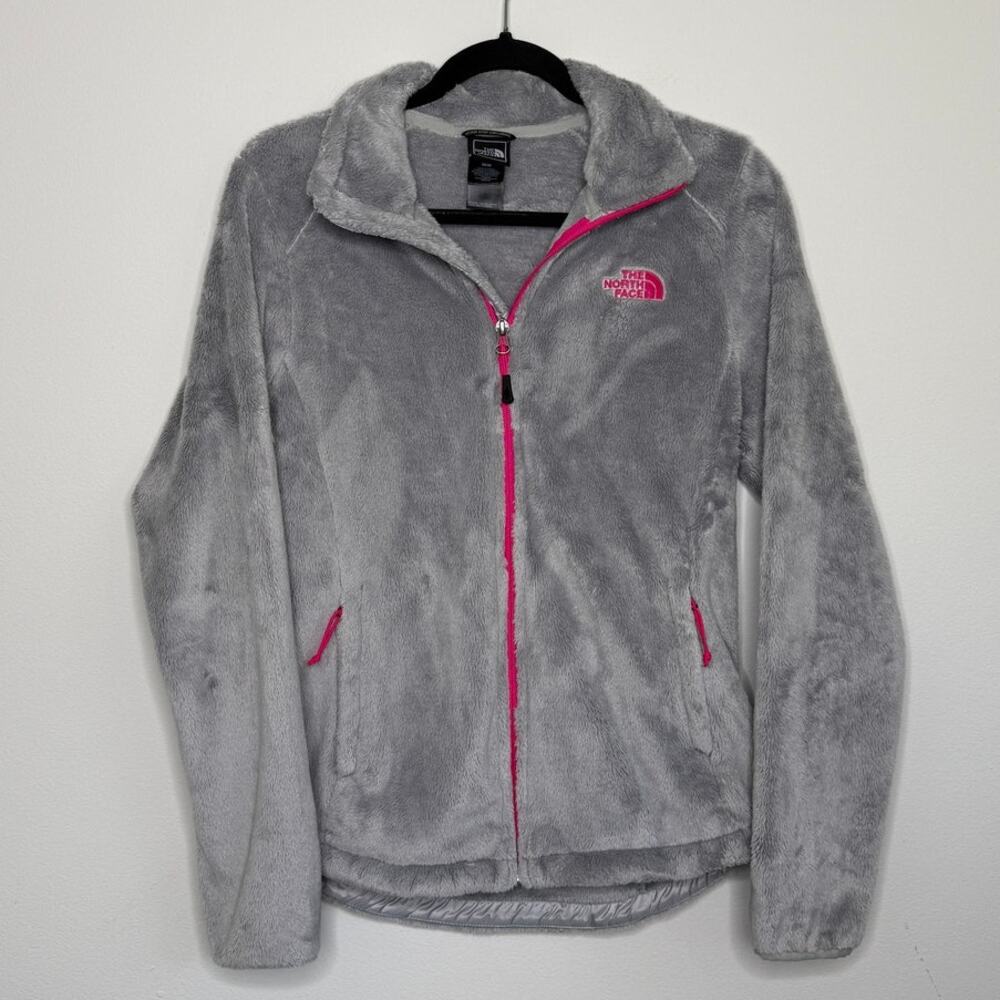 The North Face Women’s Medium Gray Pink Full Zip Fleece Jacket Cozy Athleisure